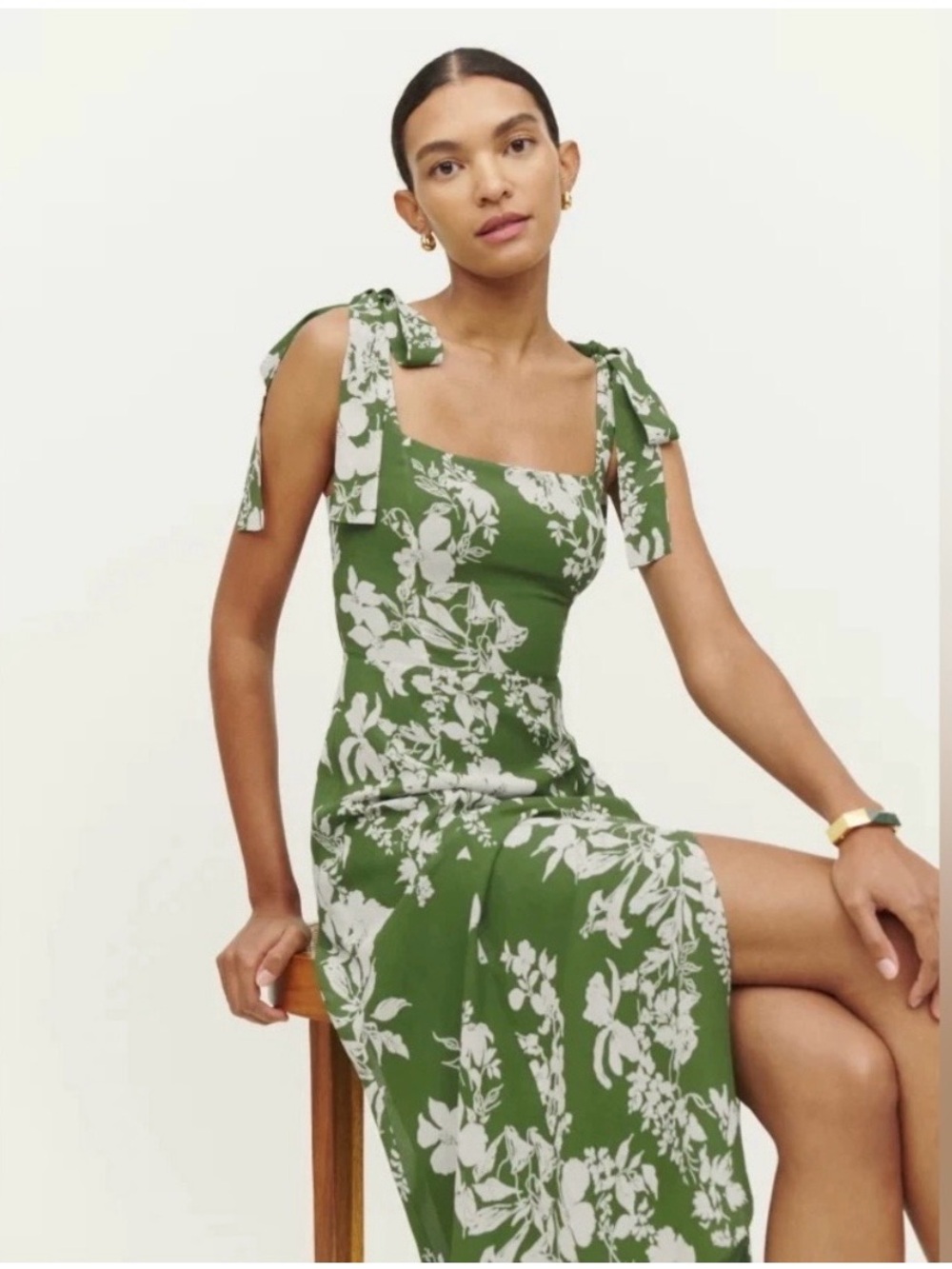 Reformation Twilight Dress (Green Floral, Size 2) - Picture 1 of 5
